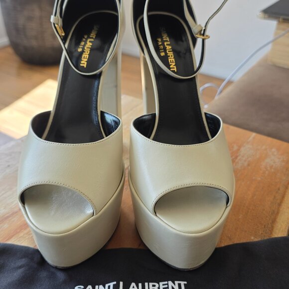 Saint Laurent Jodie 145 Ivory Platform Smooth Leather Sandals - Picture 2 of 12